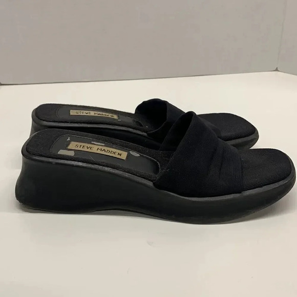 Steve Madden Chonky Sandal Wedges Shoes Slip On Open Toe VTG Y2K 90's Black 7.5 - Picture 2 of 9
